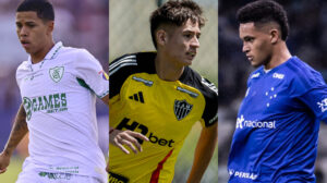 Indicados ao prêmio Revelação 2026 (foto: Mourão Panda/América , Thiago Florêncio/Atlético e Gustavo Aleixo/Cruzeiro)